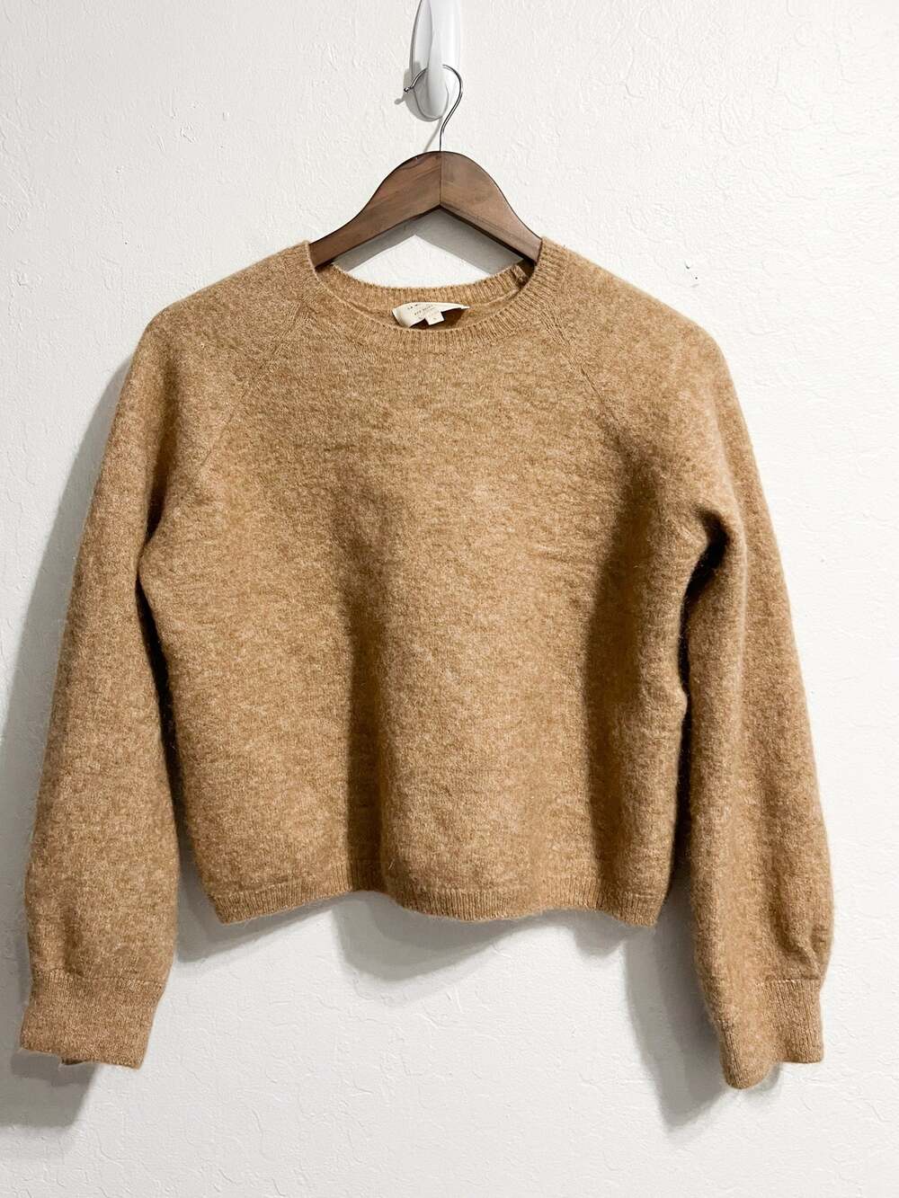 Sezane Sweater Louisa Jumper Tan Button Mohair Small Medium Crewneck-Read